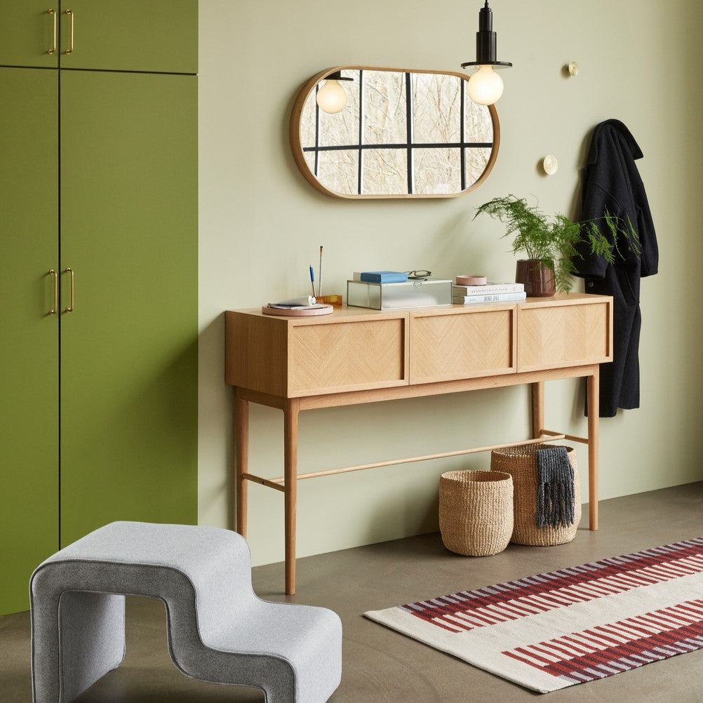 Herringbone Console Table Drawers Natural