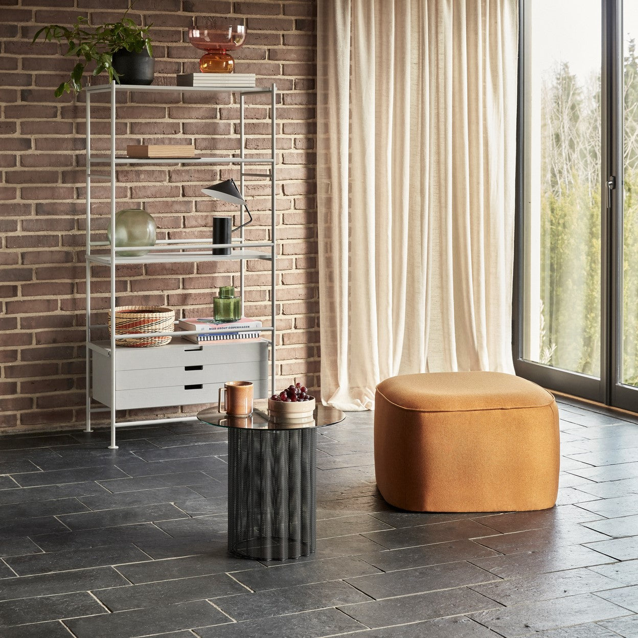 Mesh Design Side Table | Black Metal and Glass