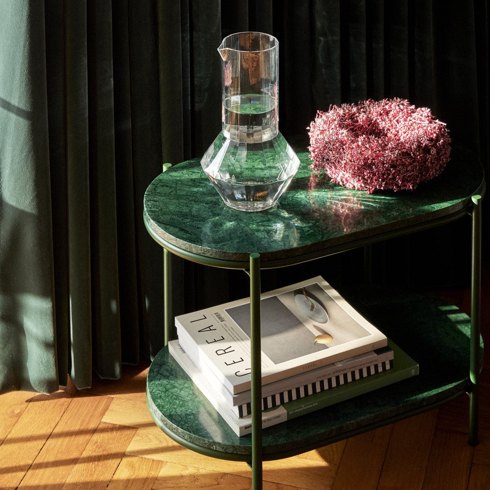 Marble Side Table | Dark Green & Metal Base