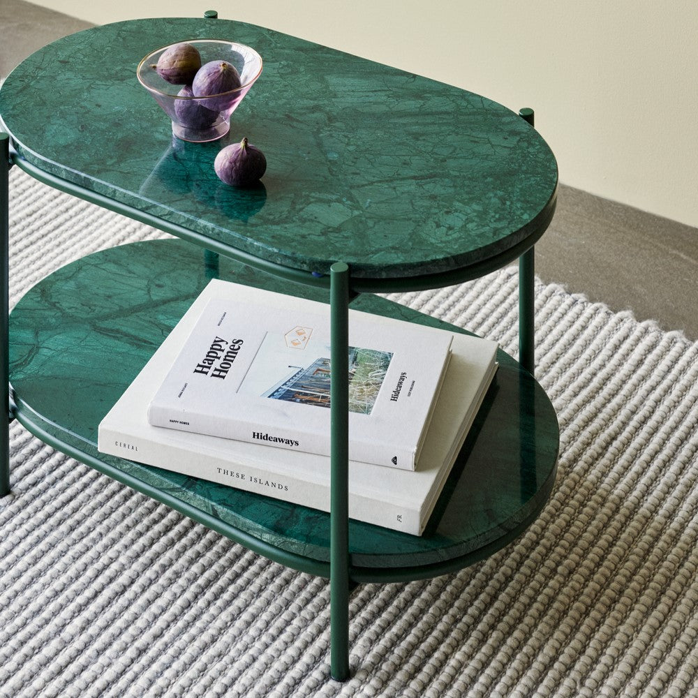 Marble Side Table | Dark Green & Metal Base