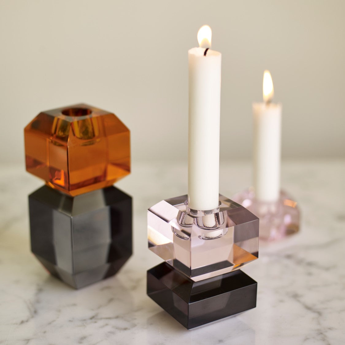 Gem Candlestick Small Grey/Pink
