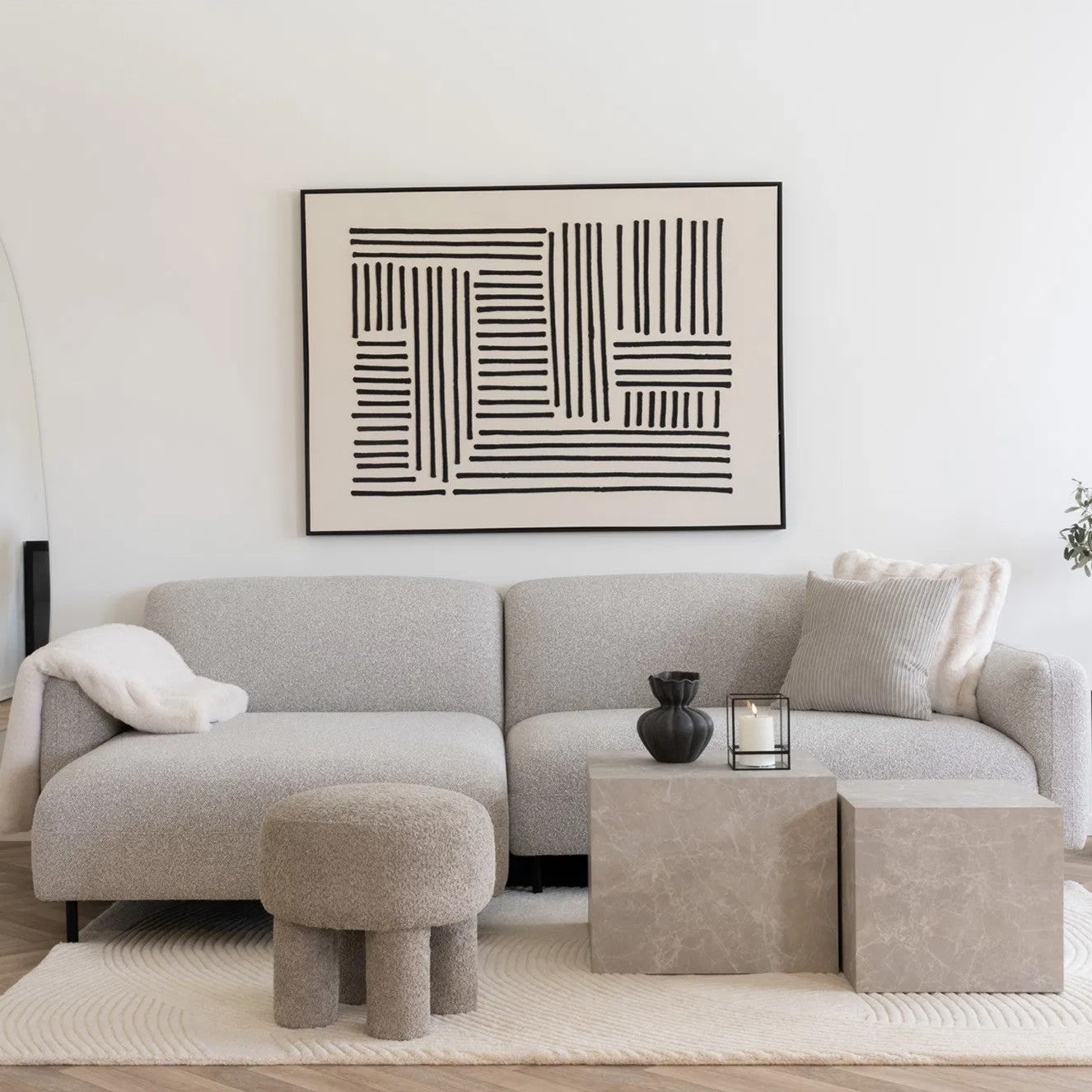 Salvador Lounge Sofa | Light Grey Bouclé | Left